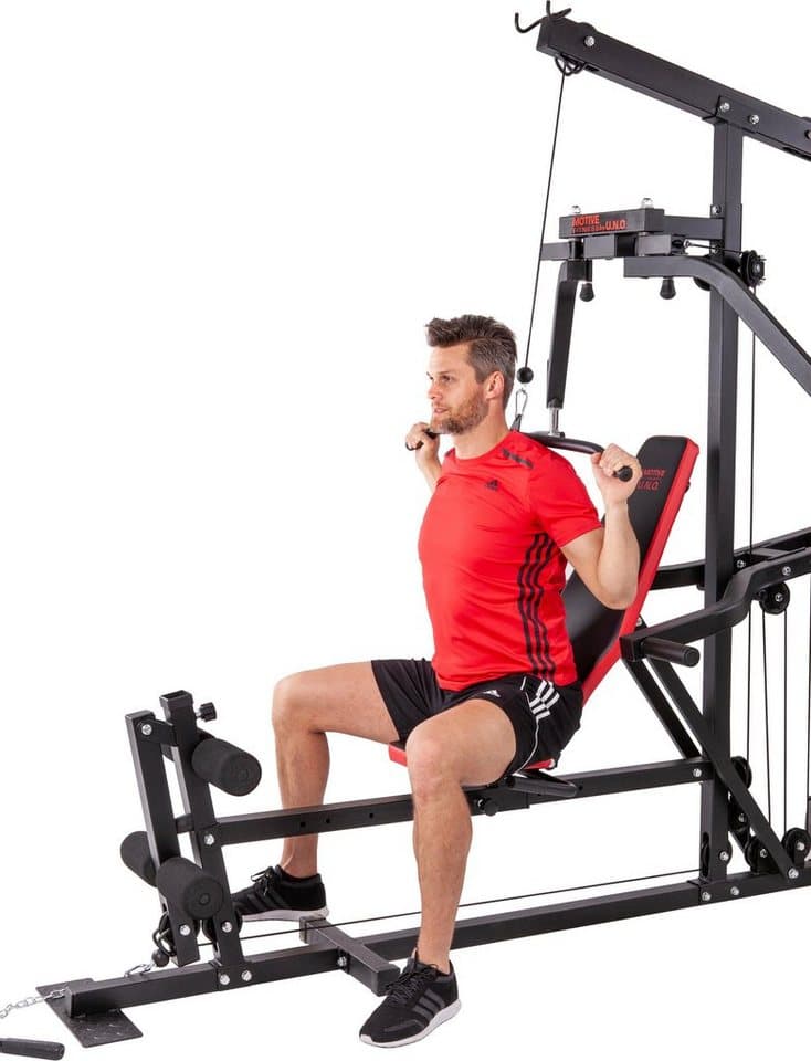 MOTIVE FITNESS by U.N.O. Kraftstation Multi-Gym Competition, 10 Gewichtsblöcke (Seilzug, Butterflystange, Latzug, Ruderfunktion und mehr), max. Benutzergewicht 120 kg, max. Trainingsgewicht 45 kg - Thumbnail 9