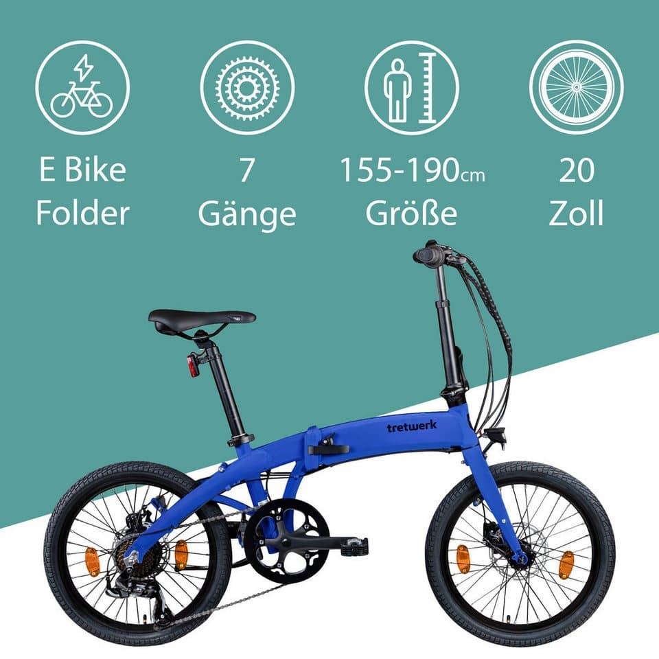 Tretwerk E-Bike Faltrad Akimbo Plus, 7 Gang Shimano Tourney Schaltwerk, Kettenschaltung, Heckmotor, 345 Wh, Pedelec, Elektrofahrrad für Damen und Herren - Thumbnail 2