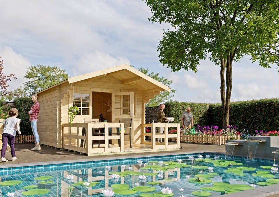 KONIFERA Gartenhaus Kallenberg 2 aus naturbelassenem Fichtenholz, BxT: 340x443 cm, mit Terrasse, Vordach und Fußboden - Thumbnail 3