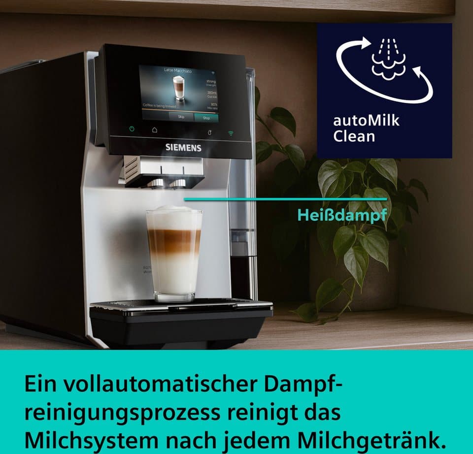 SIEMENS Kaffeevollautomat EQ700 TP725ET7, inkl. Thermo-Kaffeebecher, XL-Getränke, 20 Favoriten, farbiges Full-Touch-Display, Doppeltassenfunktion, sehr leise, silber - Thumbnail 6
