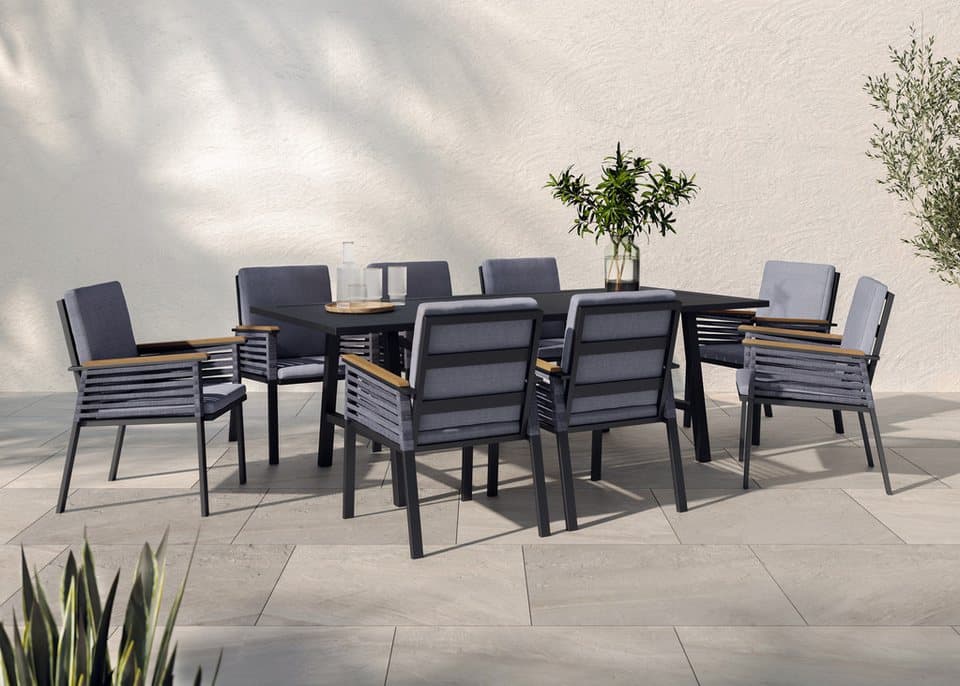 KONIFERA Garten-Essgruppe Diningset »Edessa«, (Set, 25-tlg., 8 Sessel, Tisch 97x220x74cm, inkl. Auflagen), Armlehne mit Seilgeflecht und Nonwood-Latten - Thumbnail 9