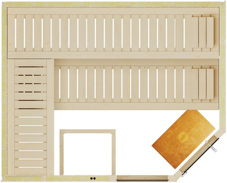 weka Sauna Element-Ecksauna VARBERG 4, BxTxH: 244 x 194 x 199 cm, 68 mm, vorgefertigte Elemente, Fensterelement, moderne Ganzglastür - Thumbnail 6