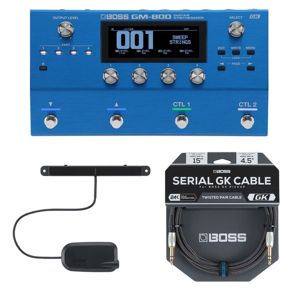 Boss by Roland E-Bass Boss GM-800 Effektgerät Synthesizer-Pedal Bass-Bundle, Effektgerät, Synthesizer, Pedal, mit Basstonabnehmer, Serial GK-Kabel und Tuch