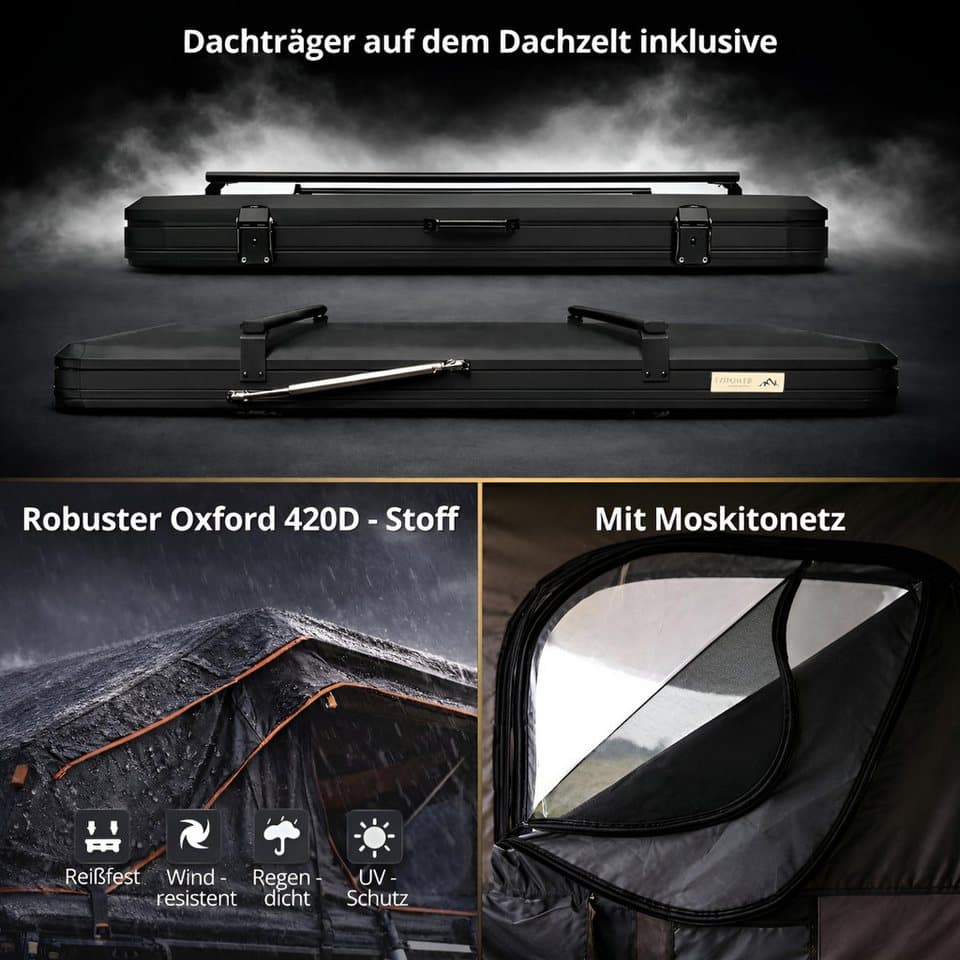 TZIpower Dachzelt Autodachzelt Aluminium Hardcase Dachzelt Auto Camping LED Dachträger, Personen: 3 (1 tlg) - Thumbnail 3