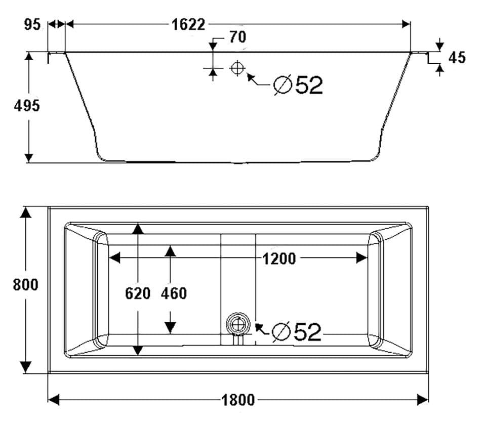 OTTOFOND Badewanne Cubic, (Komplett-Set, 3-tlg), mit Wannenträger und Ablaufgarnitur - Thumbnail 3