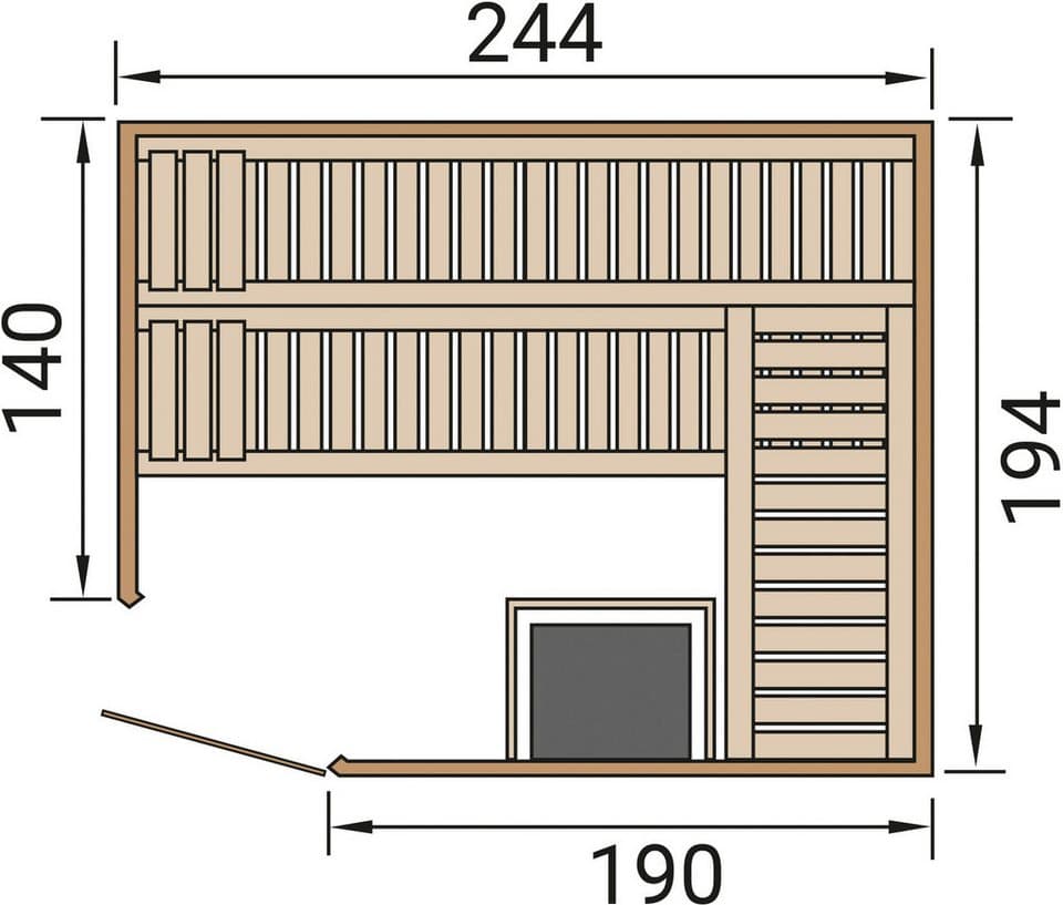weka Sauna Element-Ecksauna VARBERG 4, BxTxH: 244 x 194 x 199 cm, 68 mm, vorgefertigte Elemente, moderne Ganzglastür - Thumbnail 8