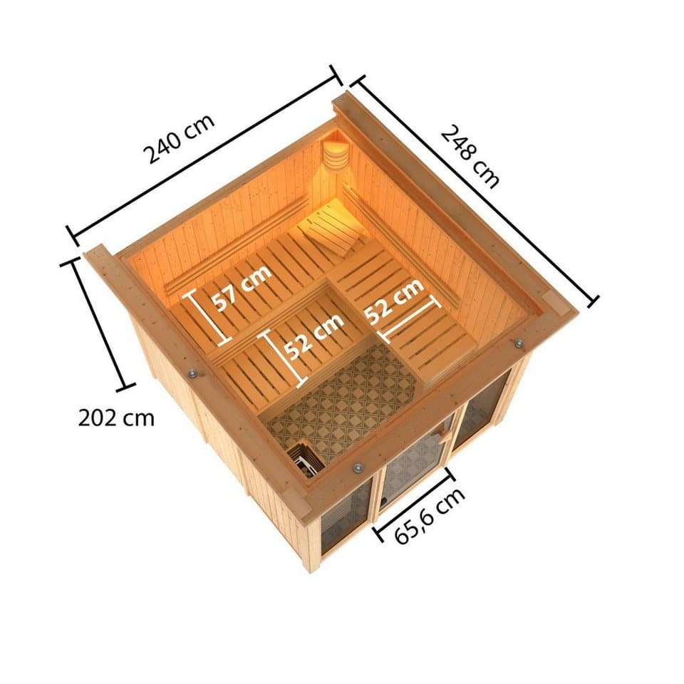 welltime Sauna Artja, BxTxH: 240,5 x 248 x 202 cm, 68 mm, (Set) Ofen 9 KW externe Strg easy - Thumbnail 13