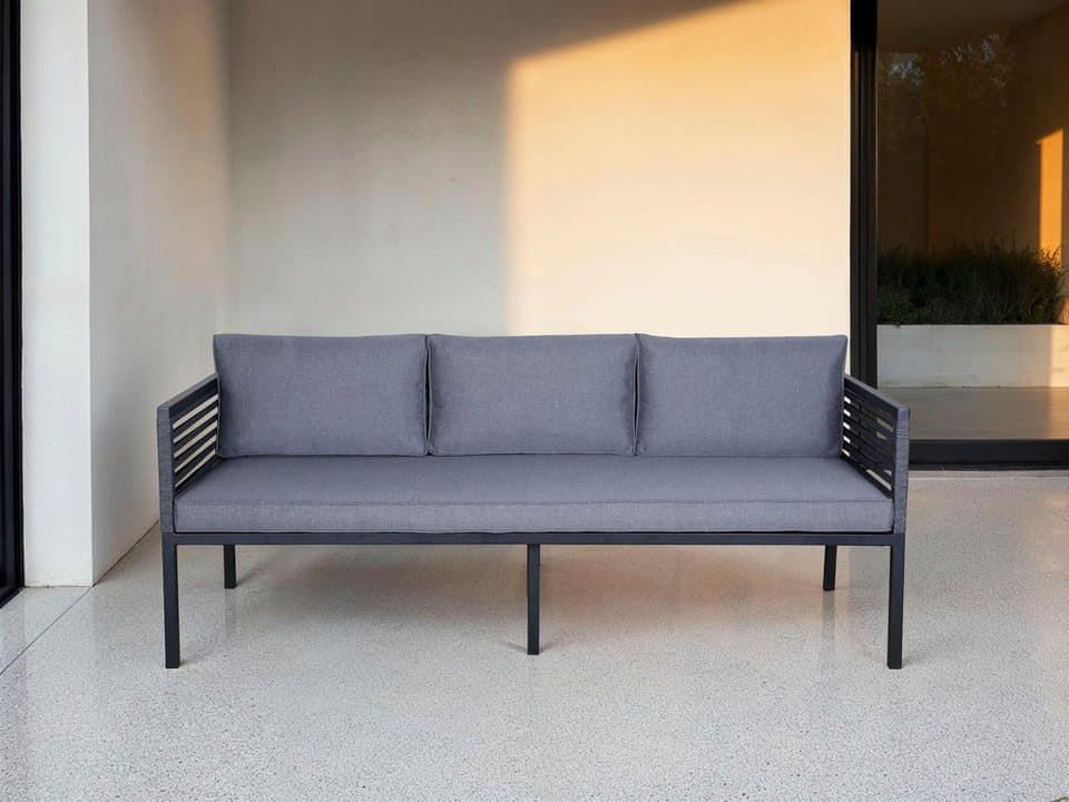 KONIFERA Gartenlounge-Set Ecklounge »Edessa«, (Set, 14-tlg., 2x 3er Sofa, Tisch 70x140x69 cm, 1 Sitzbank, inkl. Auflagen), Armlehne mit Seilgeflecht und Nonwood-Latten - Thumbnail 10