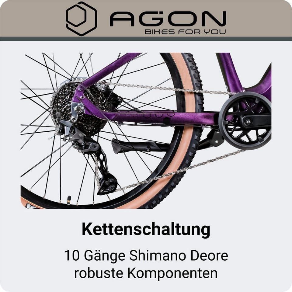 AGON E-Bike Mountainbike Alpha, 10 Gang Shimano Deore SGS T6000 Schaltwerk, Kettenschaltung, Heckmotor, 540 Wh, Pedelec, Elektrofahrrad für Damen u. Herren, MTB - Thumbnail 6