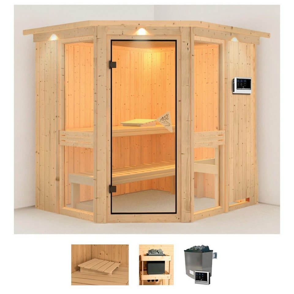 Karibu Sauna Aline 1, BxTxH: 210 x 184 x 202 cm, 68 mm, (Set) Ofen 9 KW externe Strg easy