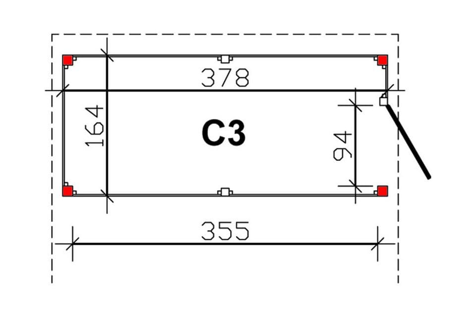 Skanholz Carport-Geräteraum Abstellraum C3, BxT: 378x164 cm, aus Profilschalung - Thumbnail 3