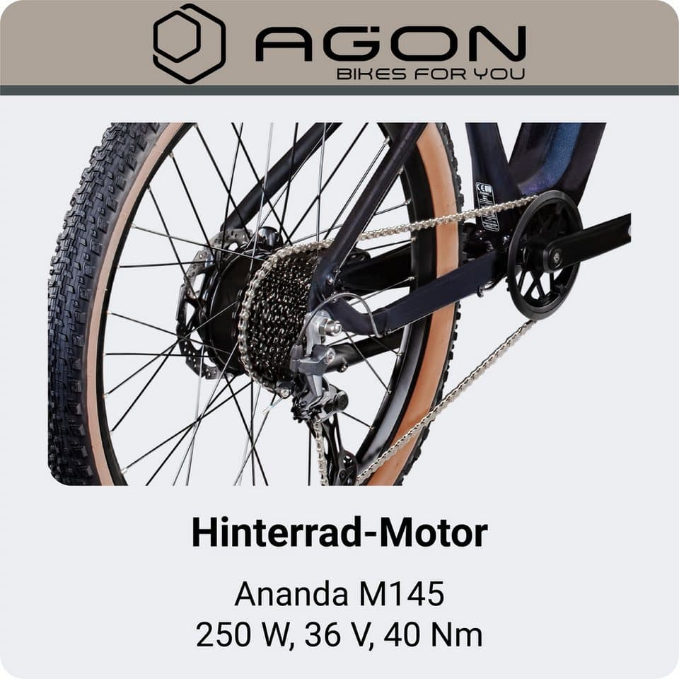 AGON E-Bike Mountainbike Alpha, 10 Gang Shimano Deore SGS T6000 Schaltwerk, Kettenschaltung, Heckmotor, 540 Wh, Pedelec, Elektrofahrrad für Damen u. Herren, MTB - Thumbnail 5