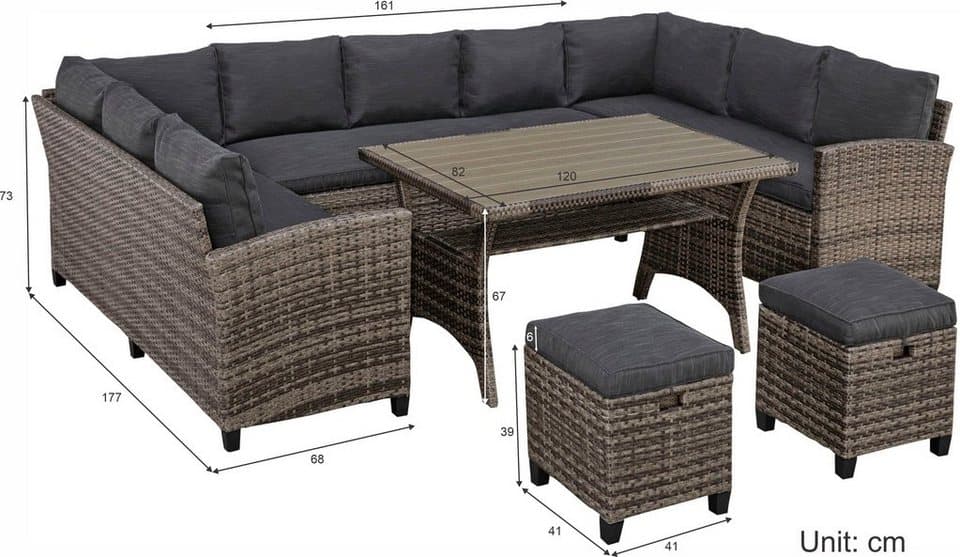 KONIFERA Gartenlounge-Set Rotterdam, (Set, 20-tlg., 3x 3er Sofa, 2x Hocker, 1x Tisch 120x82x67cm, inkl. Auflagen), Polyrattan, Stahl, Tischplatte aus Nonwood - Thumbnail 21