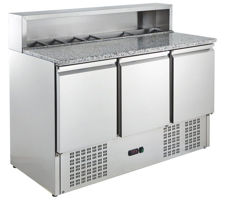 GastroHero Dönergrill Pizzatisch ECO 1365 mit Granitplatte Kühltisch 3 Türen 402L, 450 W - Thumbnail 3