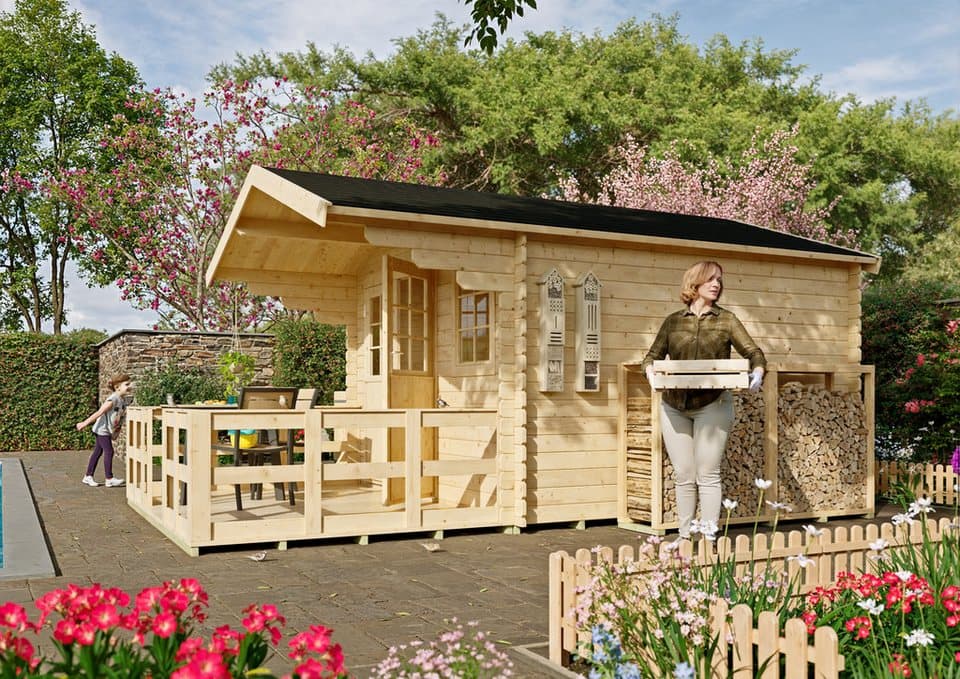 KONIFERA Gartenhaus Kallenberg 2 aus naturbelassenem Fichtenholz, BxT: 340x443 cm, mit Terrasse, Vordach und Fußboden - Thumbnail 4