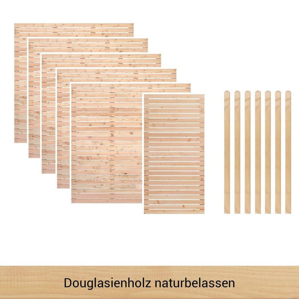 BM Massivholz Zaun Kurt Set 5.1, (Set), 5 Elemente 180 x 180cm, 1 Element 90x180cm, 7 Pfosten, Länge 190cm - Bild 1