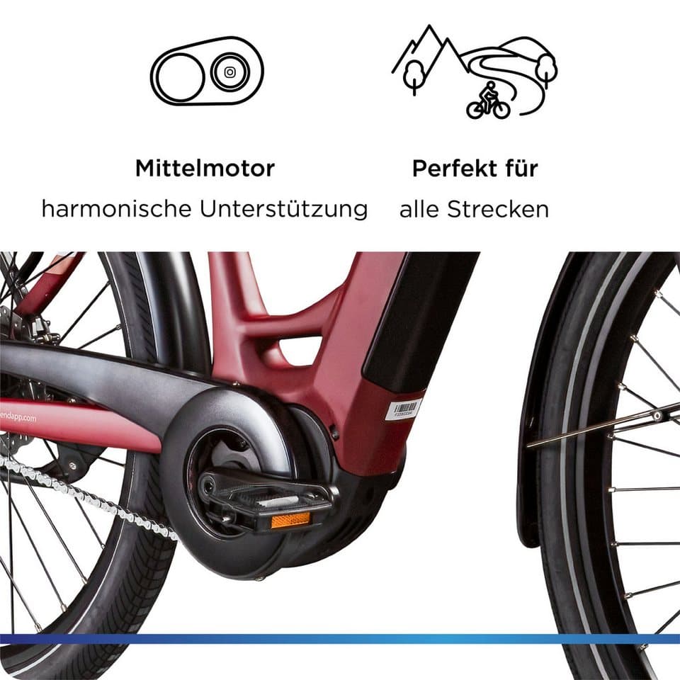 Zündapp E-Bike Cityrad X800, 7 Gang, Nabenschaltung, Mittelmotor, 550 Wh, Pedelec, Elektrofahrrad für Damen und Herren - Thumbnail 5