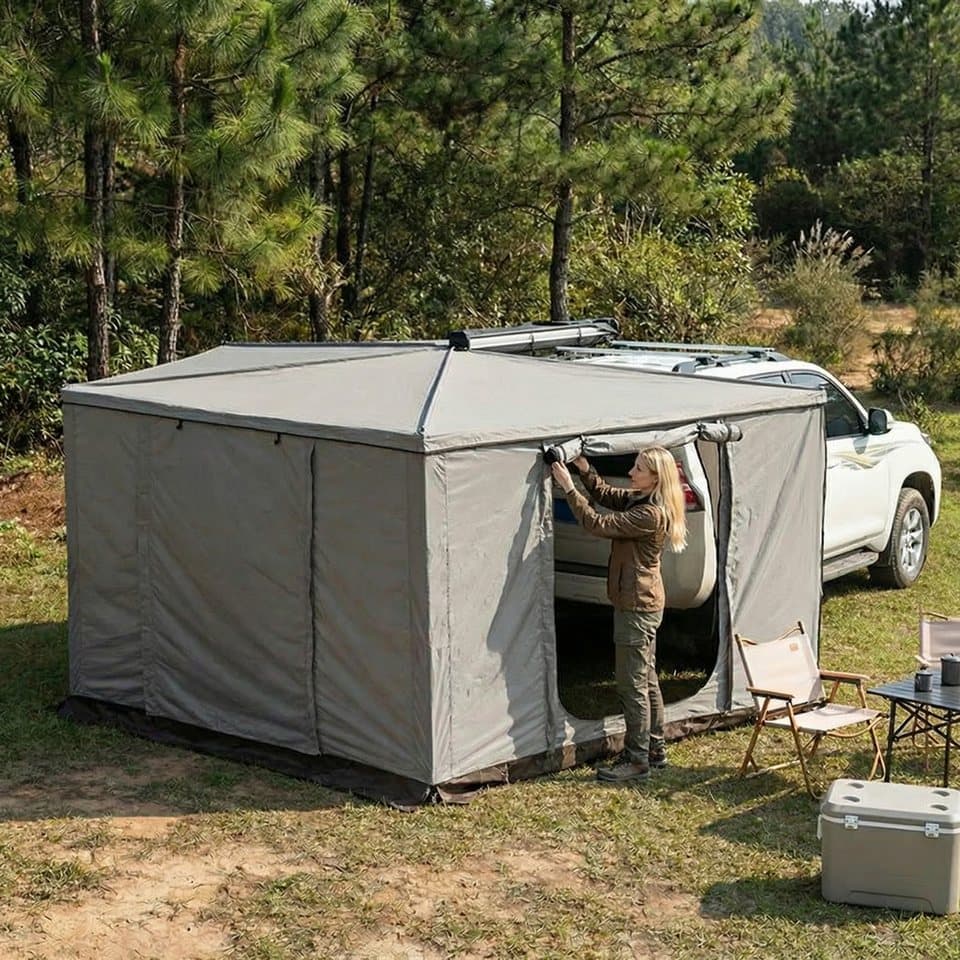 TZIpower Markisenvorzelt 270° Khaki Grau Automarkise/Zelt mit Vorzelt 200x200cm oder 250x200cm - Thumbnail 2