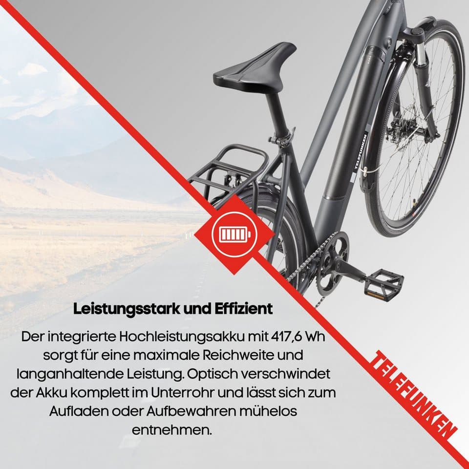 Telefunken E-Bike Trekkingrad E-Trekking Expedition XT490 Damen, 8 Gang Shimano Altus Schaltwerk, Kettenschaltung, Heckmotor, 417,6 Wh, Pedelec, Elektrofahrrad, Damen, innerhalb StVZO, 28 Zoll - Thumbnail 6