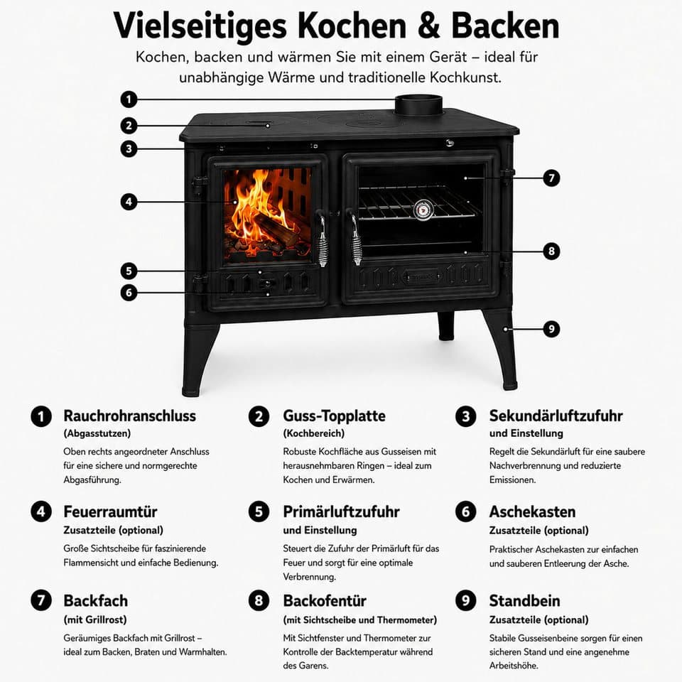 Hanseatic Festbrennstoffherd Vesta, 8,6 kW, Zeitbrand - Thumbnail 5