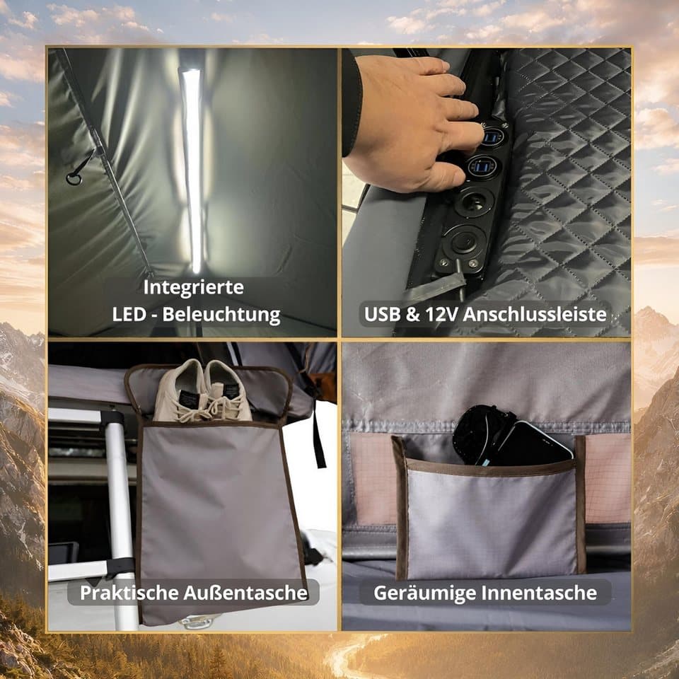 TZIpower Dachzelt Autodachzelt Aluminium Hardcase Dachzelt Auto Camping LED Dachträger, Personen: 3 (1 tlg) - Thumbnail 4