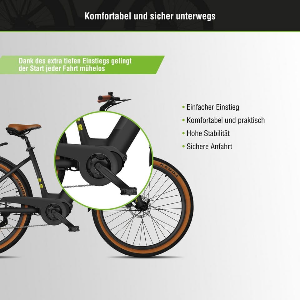 SachsenRAD E-Bike Cityrad C5 mit Diebstahlsicherung, 7 Gang Shimano 7SP TOURNEY TY300 Schaltwerk, Kettenschaltung, Mittelmotor, 470 Wh, (Tiefeinsteiger), TFT Farb-LCD-Display, Fahrmodus Pedelec,  LED-Frontlicht, Alarmanlage - Thumbnail 5