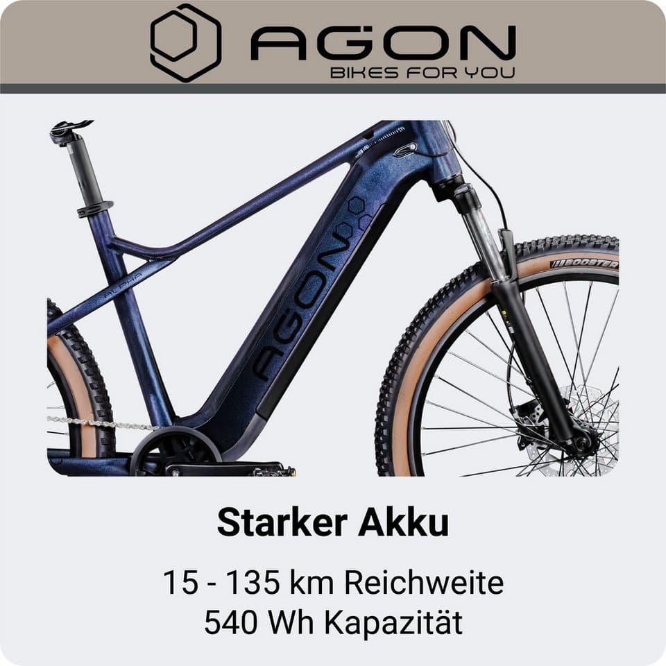 AGON E-Bike Mountainbike Alpha, 10 Gang Shimano Deore SGS T6000 Schaltwerk, Kettenschaltung, Heckmotor, 540 Wh, Pedelec, Elektrofahrrad für Damen u. Herren, MTB - Thumbnail 3