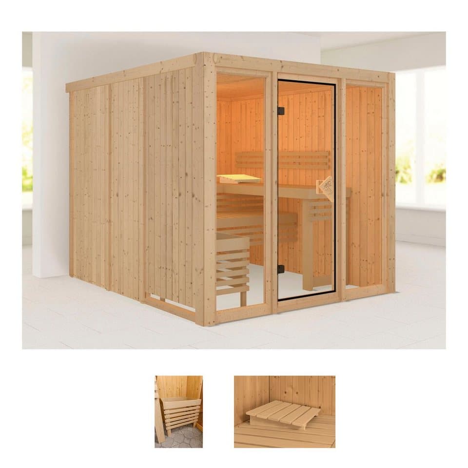 welltime Sauna Artja, BxTxH: 216 x 234 x 198 cm, 68 mm, naturbelassen, ohne Ofen