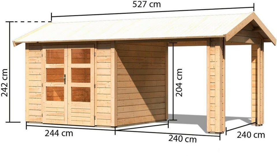 Karibu Gartenhaus Traufberg 3, BxT: 528x288 cm, (Set), mit Dachausbauelement, naturbelassen - Thumbnail 7