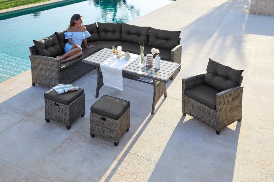 KONIFERA Gartenlounge-Set Keros Premium, (Set, 20-tlg., 2x 2er Sofa, 1x Ecke, 1x Sessel, 2x Hocker, 1x Tisch 145x75x67,5cm), Ecklounge, Polyrattan, Stahl, geeignet für 8 Personen, inkl. Auflagen - Thumbnail 30