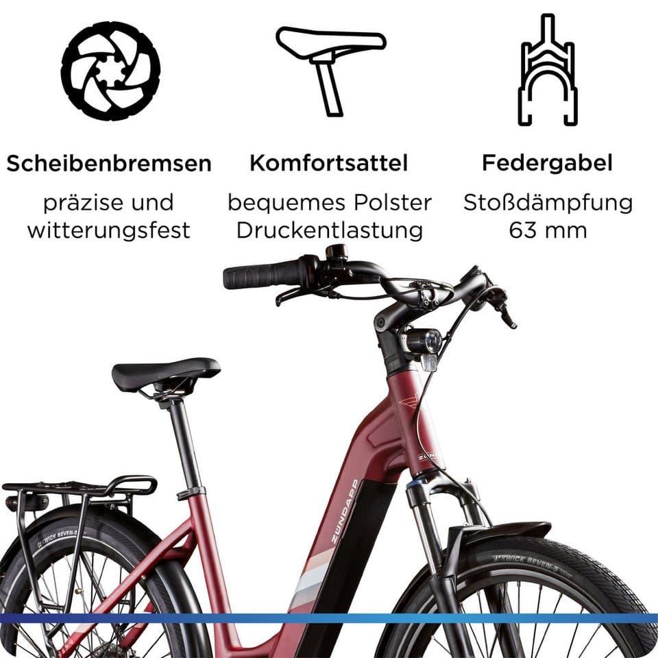 Zündapp E-Bike Cityrad X800, 7 Gang, Nabenschaltung, Mittelmotor, 550 Wh, Pedelec, Elektrofahrrad für Damen und Herren - Thumbnail 4