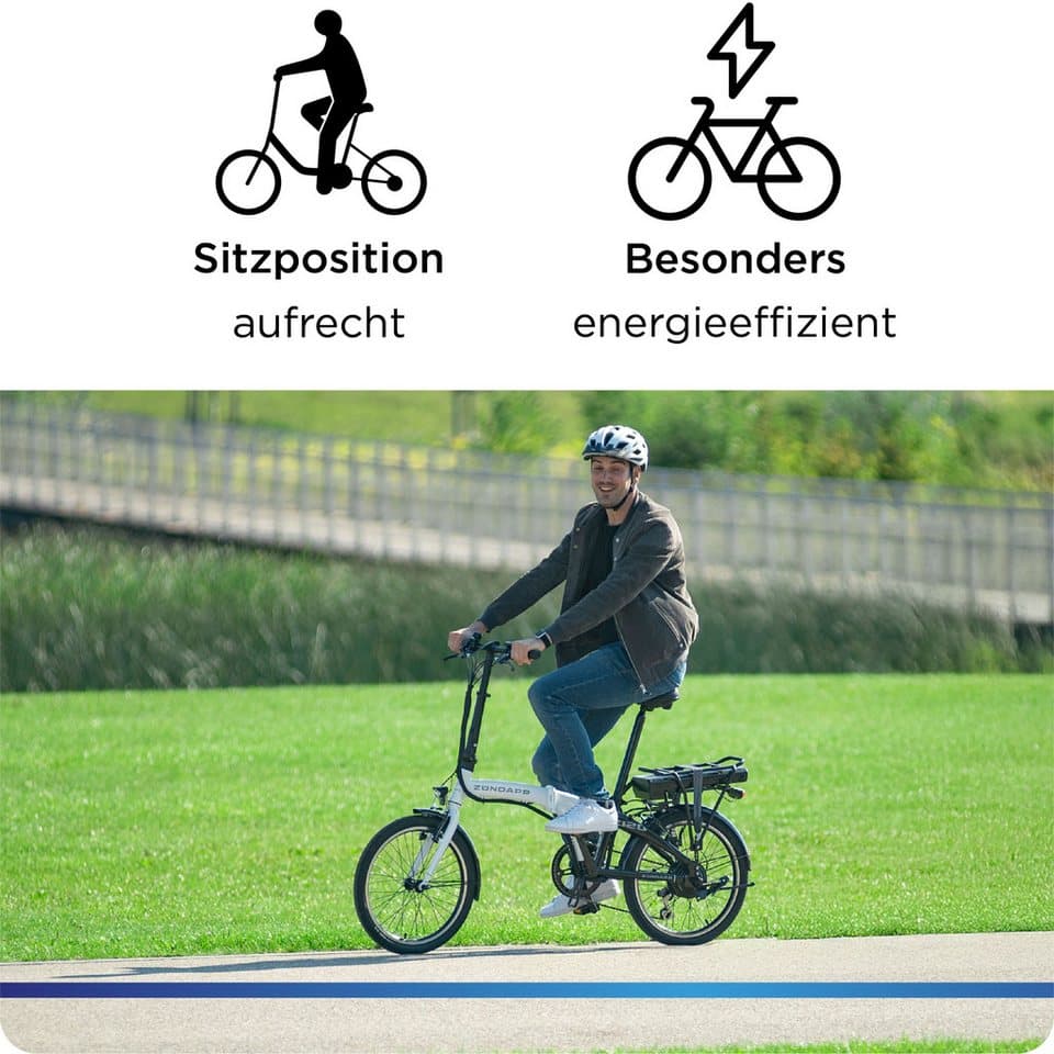 Zündapp E-Bike Klapprad Z120, 7 Gang Shimano Tourney Schaltwerk, Kettenschaltung, Heckmotor, 374,4 Wh, Pedelec, Elektrofahrrad für Damen u. Herren - Thumbnail 6