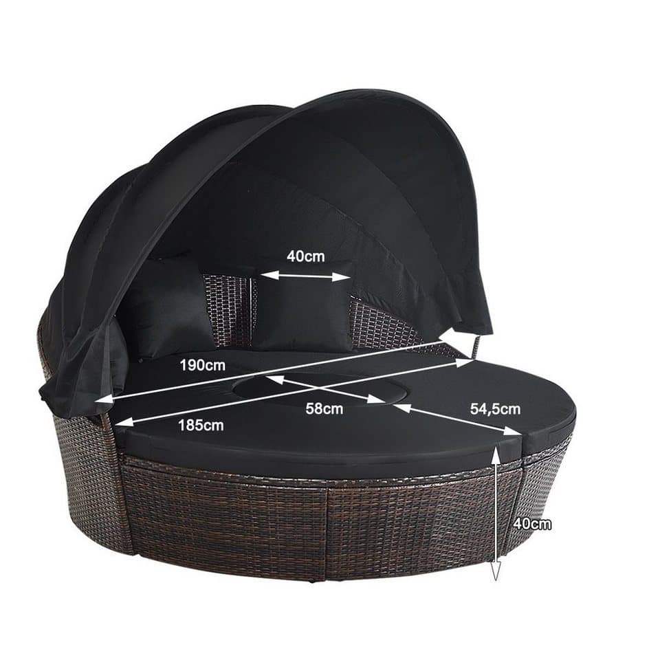 COSTWAY Sonneninsel mit einziehbarem Dach, outdoor, Gatrenlounge Rattan, Kissen, rund - Thumbnail 5