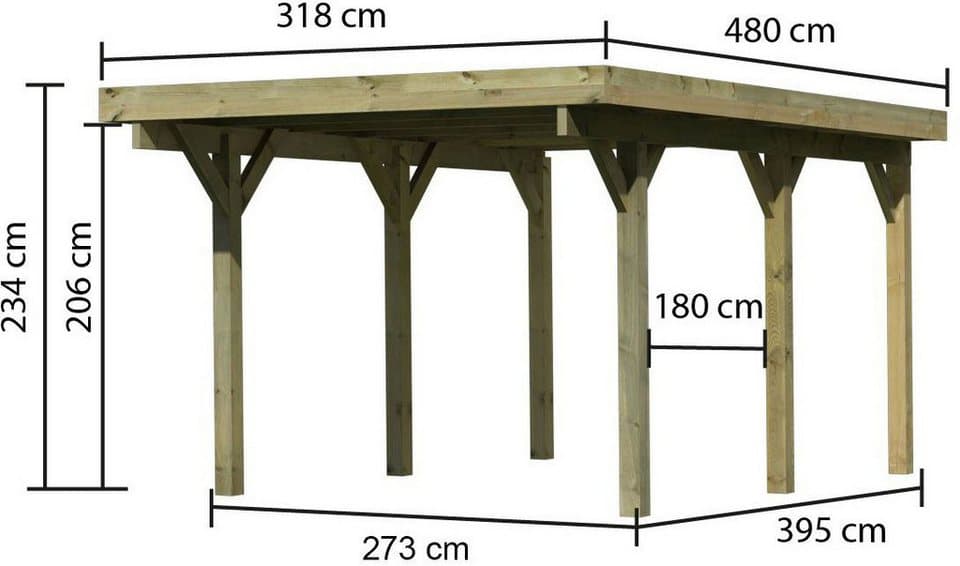 Karibu Einzelcarport Classic 1, BxT: 318x480 cm, 206 cm Einfahrtshöhe - Thumbnail 7