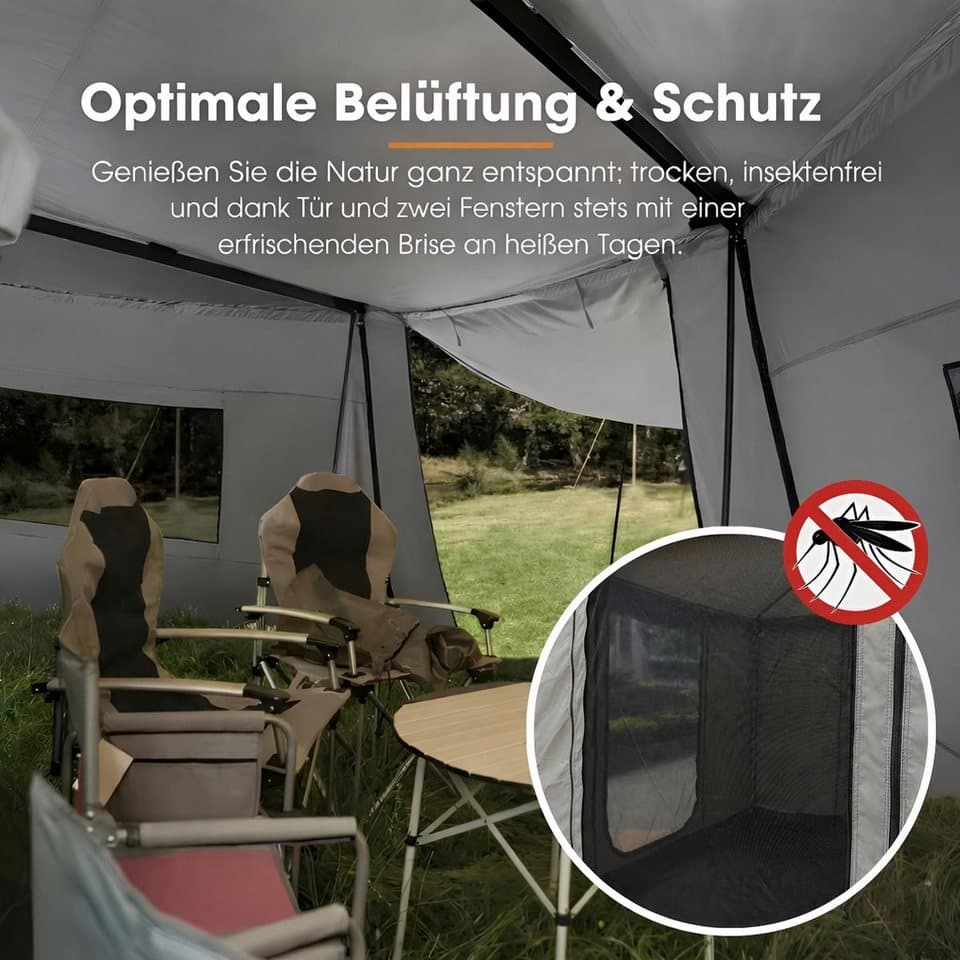 TZIpower Markisenvorzelt 270° Khaki Grau Automarkise/Zelt mit Vorzelt 200x200cm oder 250x200cm - Thumbnail 5