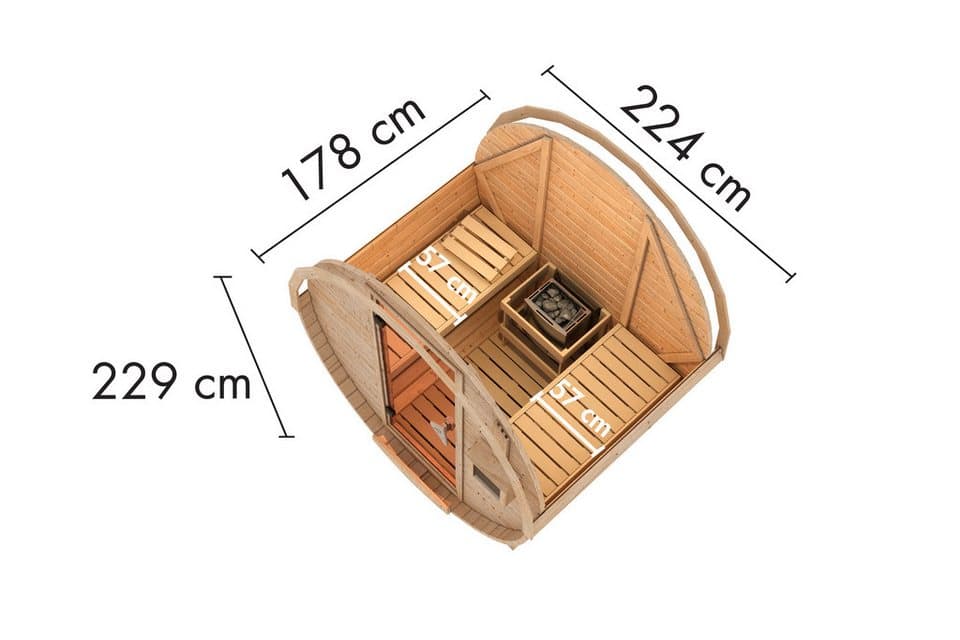 KONIFERA Fasssauna Lathy L, BxTxH: 225 x 175 x 229 cm, 38 mm, Plug&Play Saunaofen mit Steuerung 3,6 kW inkl. 18 Kilo Steinen - Thumbnail 11