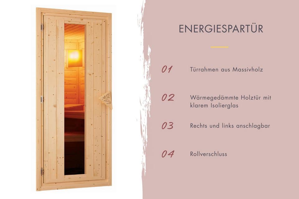 KONIFERA Saunahaus Trontheim S, BxTxH: 196 x 113 x 228 cm, 38 mm, Plug&Play Saunaofen mit Steuerung 3,6 kW inkl. 18 Kilo Steinen - Thumbnail 4