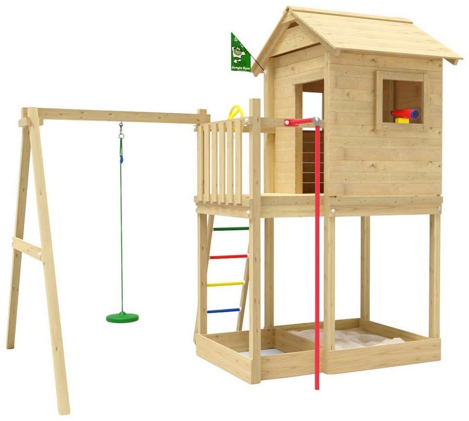 Jungle Gym Spielturm Firehouse, Spielanlage mit Schaukel und Feuerwehrstange - Bild 1