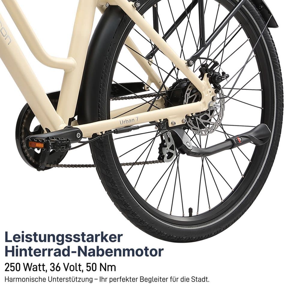 Maxtron E-Bike Cityrad Maxtron Urban 7 E-Citybike 28 Zoll, 7 Gang Shimano Altus Schaltwerk, Kettenschaltung, Heckmotor, 460,8 Wh, (Packung), Tiefeinsteiger für Damen - Thumbnail 6