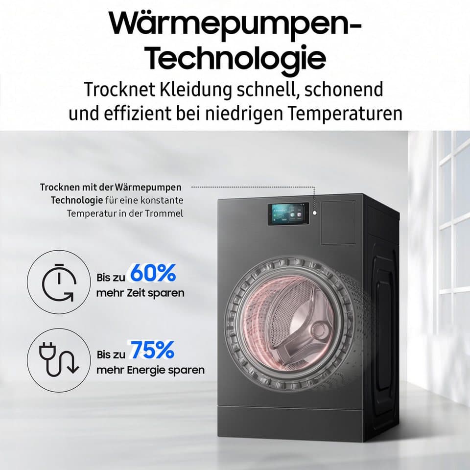 Samsung Waschtrockner WD8000DK WD18DB8995BZT2, 18 kg, 11 kg, 1000 U/min, Trommelreinigung+, Breite 75 cm, Tiefe 92cm, Höhe 111 cm - Thumbnail 7