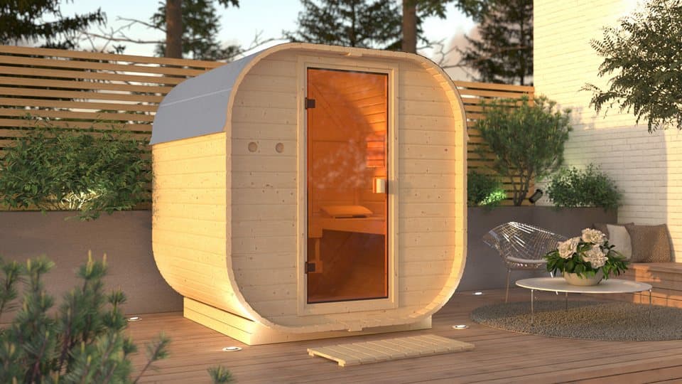 KONIFERA Fasssauna Cube, BxTxH: 199 x 175 x 205 cm, 38 mm, Plug&Play Saunaofen mit eingebauter Steuerung 3,6 kW mit 18 Kg Steinen - Bild 1
