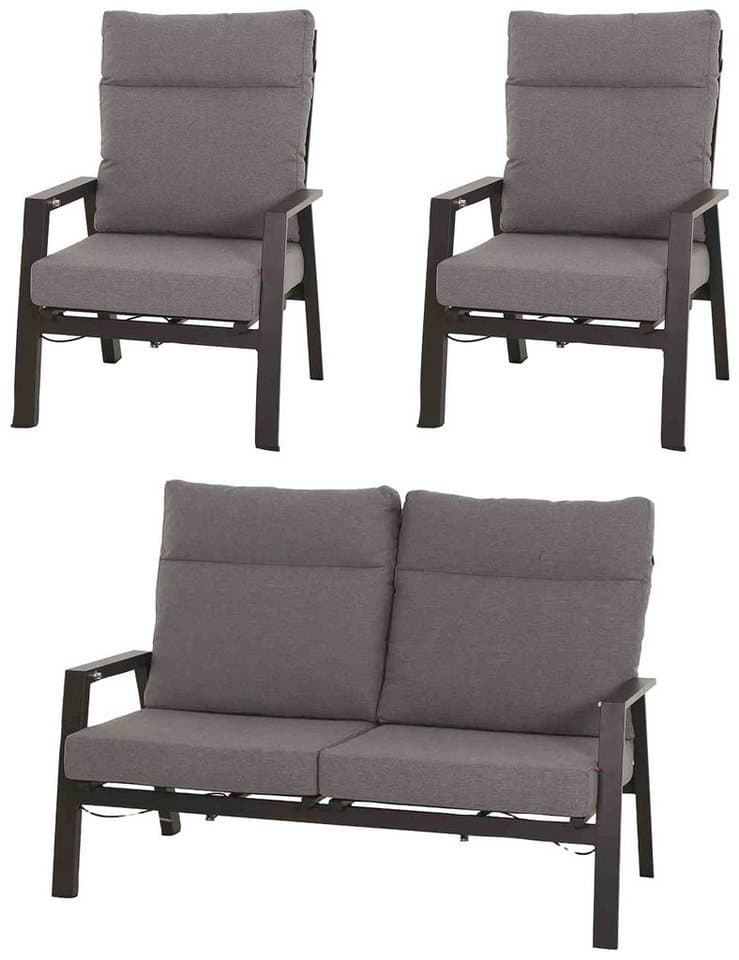 Siena Garden Gartenlounge-Set Valencia, (3-tlg., 1x Bank, 2x Sessel), Aluminium,verstellbar,inkl. Kissen in salt&pepper, mit Reißverschluss - Bild 1