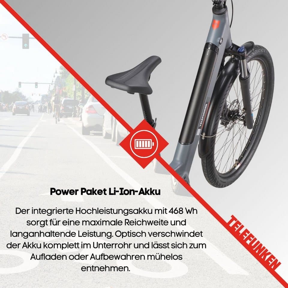 Telefunken E-Bike Cityrad SUV500, 7 Gang Shimano, Kettenschaltung, Mittelmotor, 468 Wh, (27,5 Zoll, Straßenzulassung, Scheibenbremsen), Pedelec, Elektrofahrrad für Damen u. Herren - Thumbnail 6