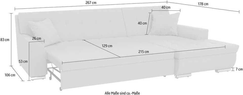 DOMO collection Ecksofa TREVISO viele Bezüge, auch in Cord, L-Form, 267x178 cm, mit Bettfunktion, inkl. Zierkissen, Unser Dauertiefpreis - Thumbnail 5