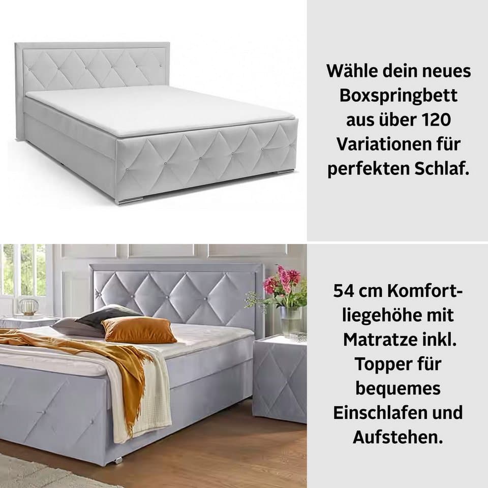 Home affaire Boxbett Alfie, inkl. Bettkasten&Topper, Wahlweise mit Knopfsteppung oder Strasssteinen, H2, H3 und H4 wählbar - Thumbnail 3