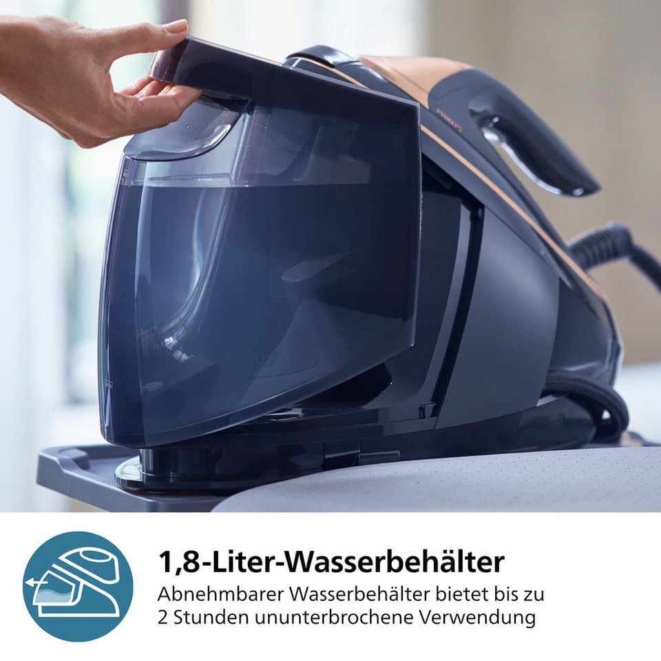 Philips Dampfbügelstation PSG9030/20 PerfectCare 9000 Series, 1800 ml Wassertank, ActiveSense Technologie, SteamGlide Elite Bügelsohle, 720 gr Dampfstoß - Thumbnail 6