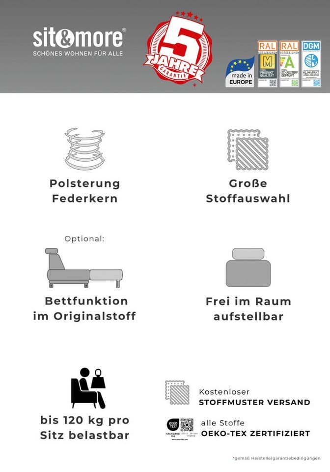 sit&more Ecksofa Savona L-Form, B. 262cm, klassisches Design, Federkern, Komfort Sitz, mit Federkern, optional mit Schlaffunktion - Thumbnail 3