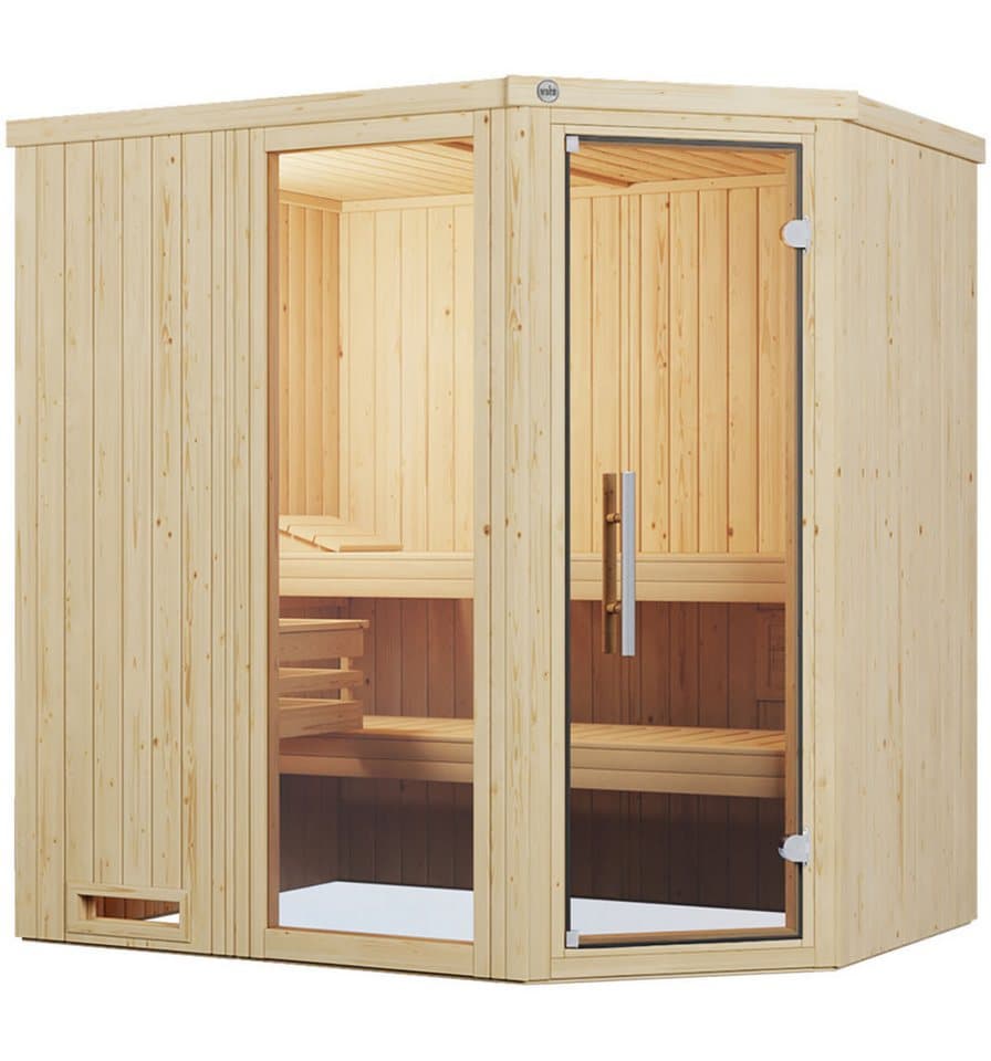 weka Sauna Element-Ecksauna VARBERG 1, BxTxH: 194 x 144 x 199 cm, 68 mm, vorgefertigte Elemente, Fensterelement, moderne Ganzglastür - Bild 1