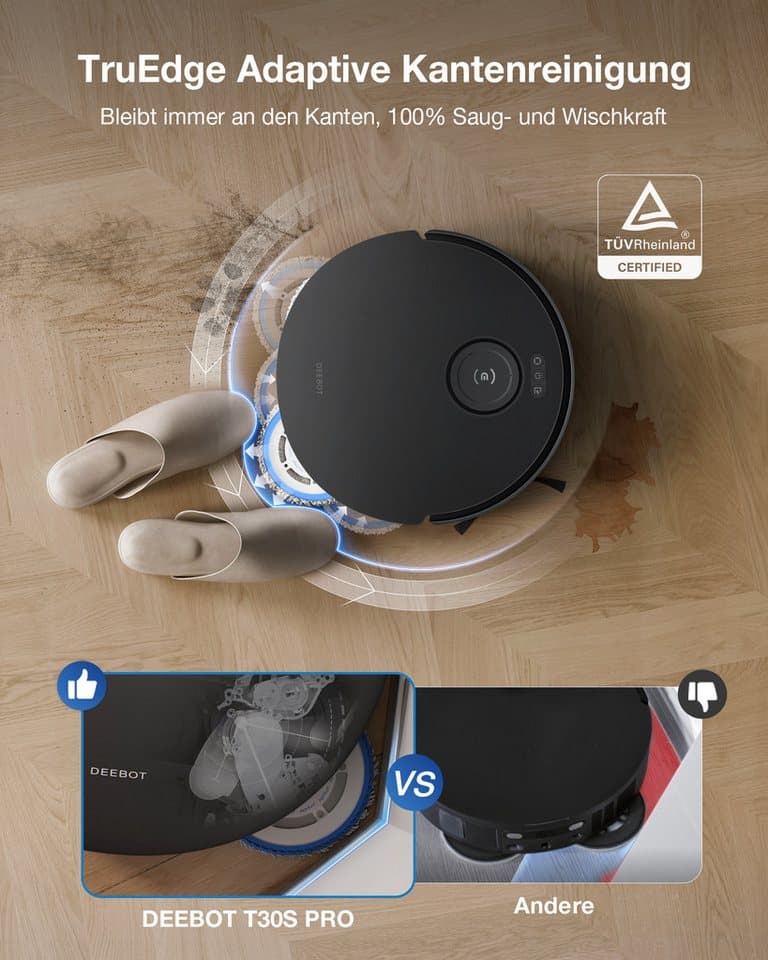 ECOVACS Saugroboter mit Wischfunktion, ECOVACS DEEBOT T30S PRO OMNI, 60 W, 11.000PA, OMNI Station, Mopphebesystem, Adaptive Kantenreinigung - Thumbnail 15