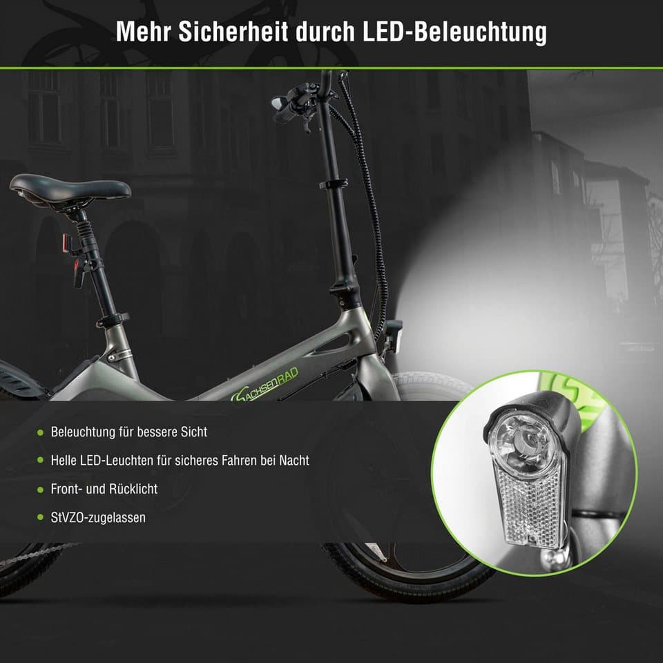 SachsenRAD E-Bike Faltrad F11 Pro MagPuma mit Transporttasche, 6 Gang Shimano, Kettenschaltung, Heckmotor, 360 Wh, mit Transporttasche, Rückspiegel, gefederte Sattelstütze - Thumbnail 10